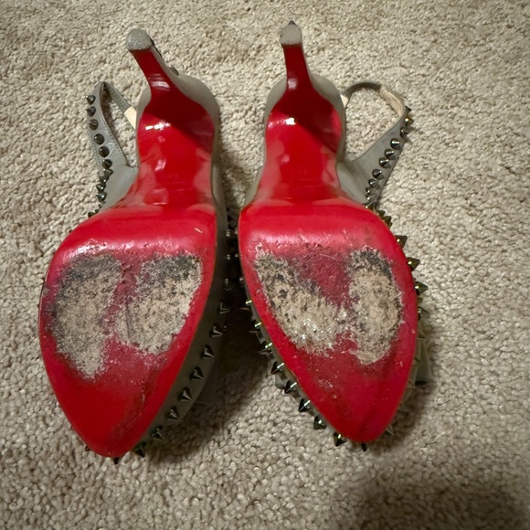 Christian Louboutin Gray Studded Bow Slingback Heels - Picture 4 of 7